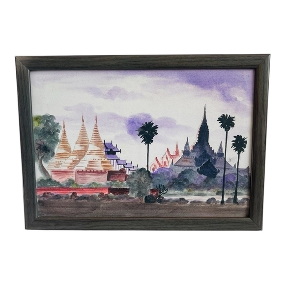 Artisan Canvas Painting BAGAN Myanmar / Burma Watercolor Painting Artwork Frame - Picture 2 of 3